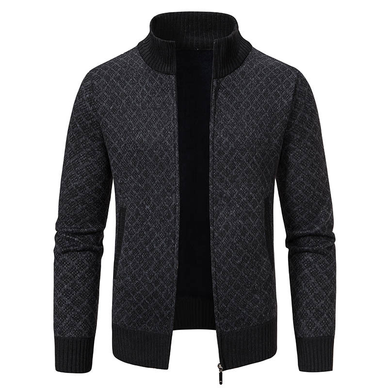 Street-Wave Zip Cardigan Jacket For Men In Plaid, Premium Knit Comfort, Stylish Everyday Wear