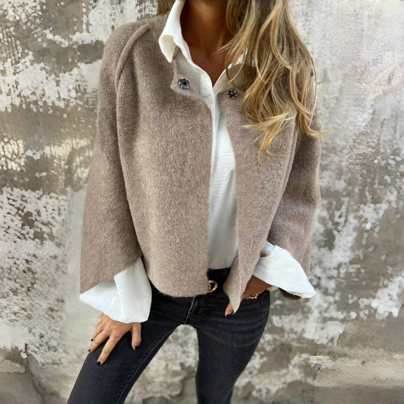 Street-wave Women Casual Wool Cashmere Blend Jacket With Button Details Soft All Season