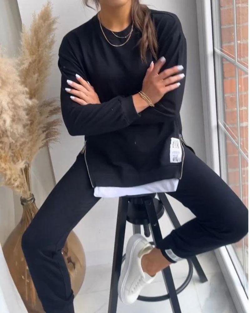 Street-wave Cozy Fleece Two-Piece Sweater And Pants Set For Women, Trendy Winter Warmth