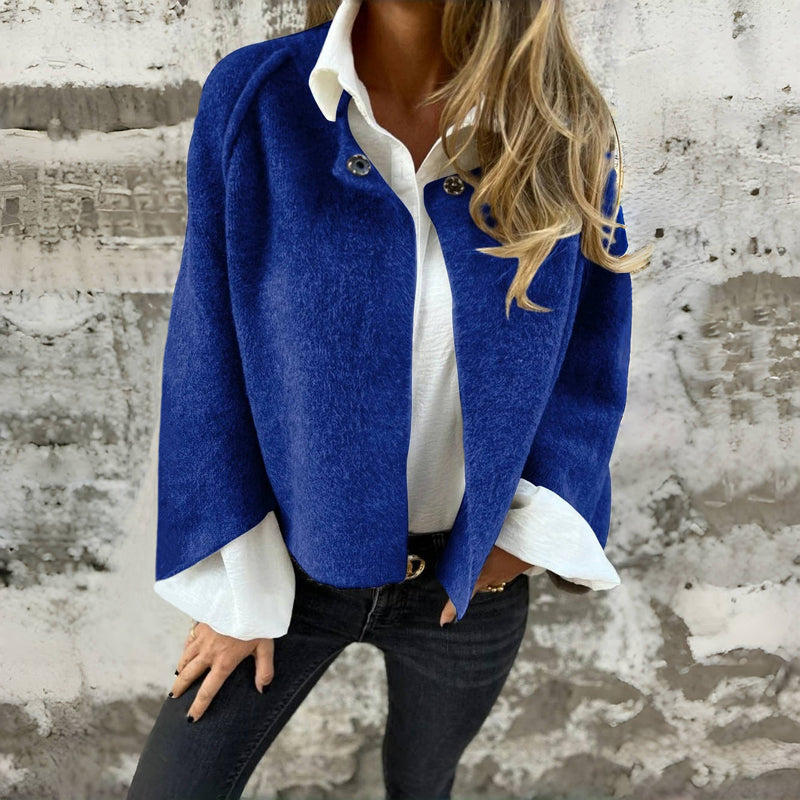 Street-wave Women Casual Wool Cashmere Blend Jacket With Button Details Soft All Season