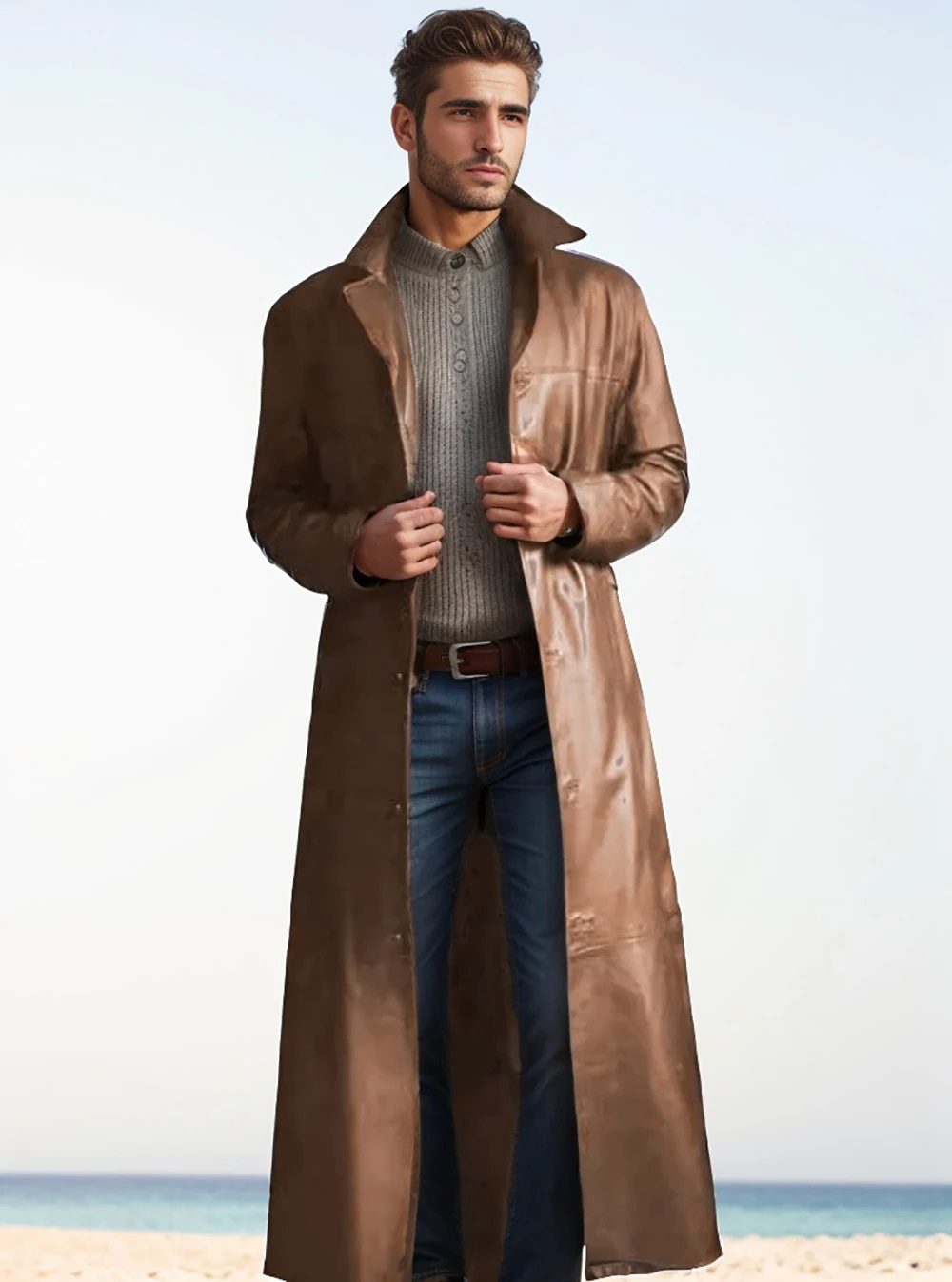 Street-Wave Long Leather Coat For Men With Classic Lapels Premium Timeless Outerwear