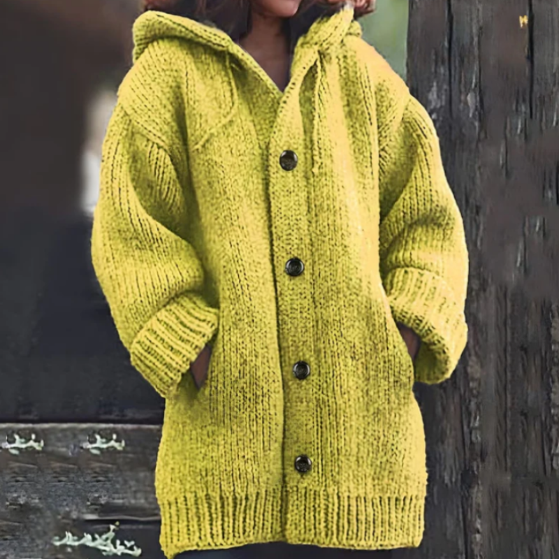 Street-wave Hooded Cardigan for Women - Thick Oversized Knit with Cozy Warmth and Relaxed Fit