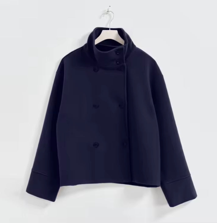 Street-Wave High Collar Coat With Asymmetric Button Closure For Fashion Forward Women