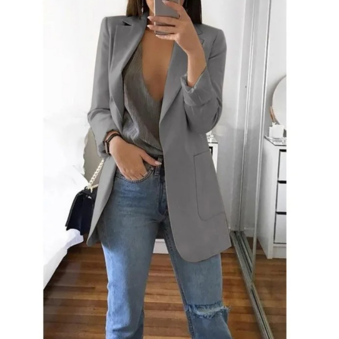 Street-Wave Women Blazer Khaki Lightweight Elegant Tailored Jacket For Everyday Style