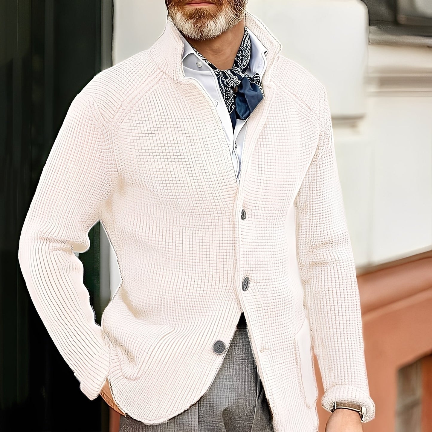 Street-wave Men's Cardigan With Stand Collar - Premium Knitwear For Modern Everyday Style