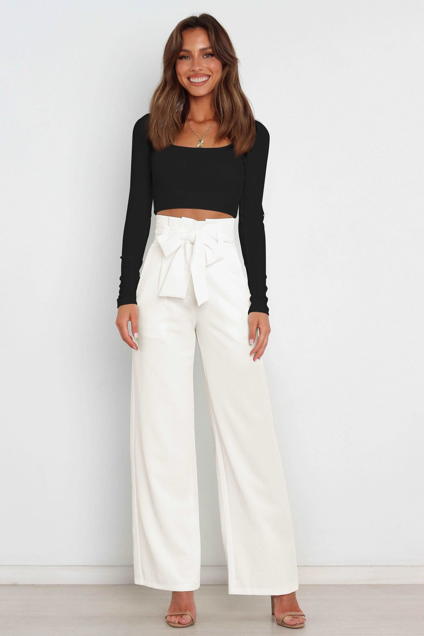 Street-Wave High Waist Paperbag Pants With Tie Detail - Women's Office Chic Wide-Leg Trousers
