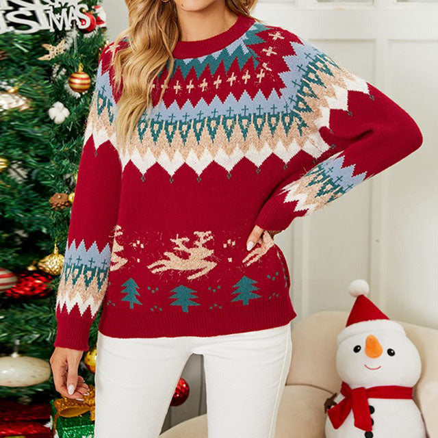 Street-Wave Cozy Knit Sweater for Women with Round Neck Cotton-Acrylic Blend Versatile Everyday Wardrobe Essential