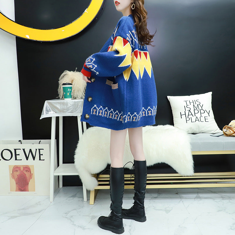 Street-wave Women's Colorful Cardigan With Large Button Front, Cozy Knitwear For Everyday Style And Warmth