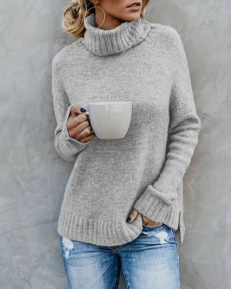 Street-Wave Cozy Slit-Sleeve Turtleneck Sweater For Women Soft Warm Knit Pullover