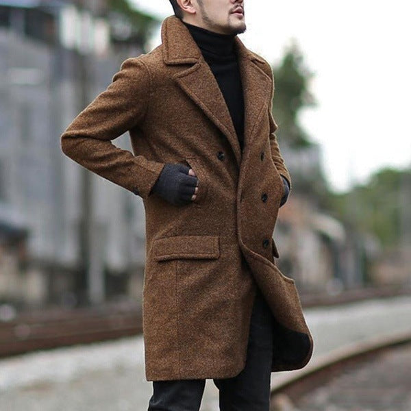 Mens Wool Coat With Double Button Closure And Wide Lapel Street-wave Premium Warmth