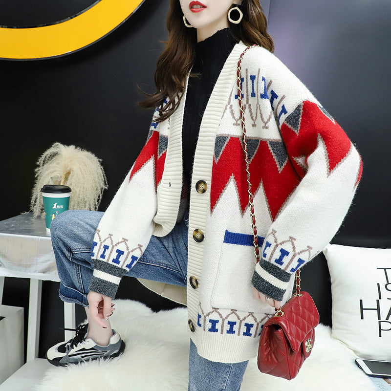 Street-wave Women's Colorful Cardigan With Large Button Front, Cozy Knitwear For Everyday Style And Warmth