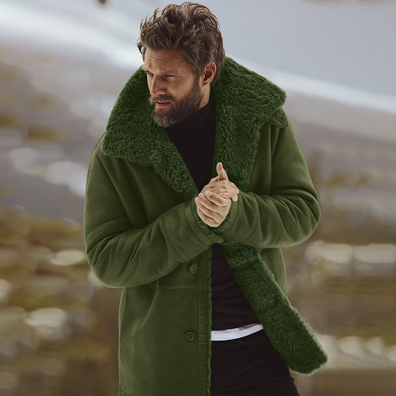 Men's Fleece Jacket With Large Collar Street-wave Warm Cozy Winter Outerwear For Men