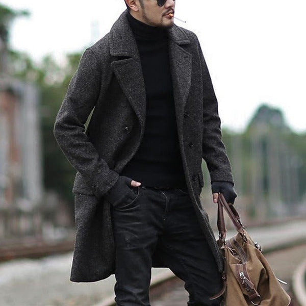 Mens Wool Coat With Double Button Closure And Wide Lapel Street-wave Premium Warmth