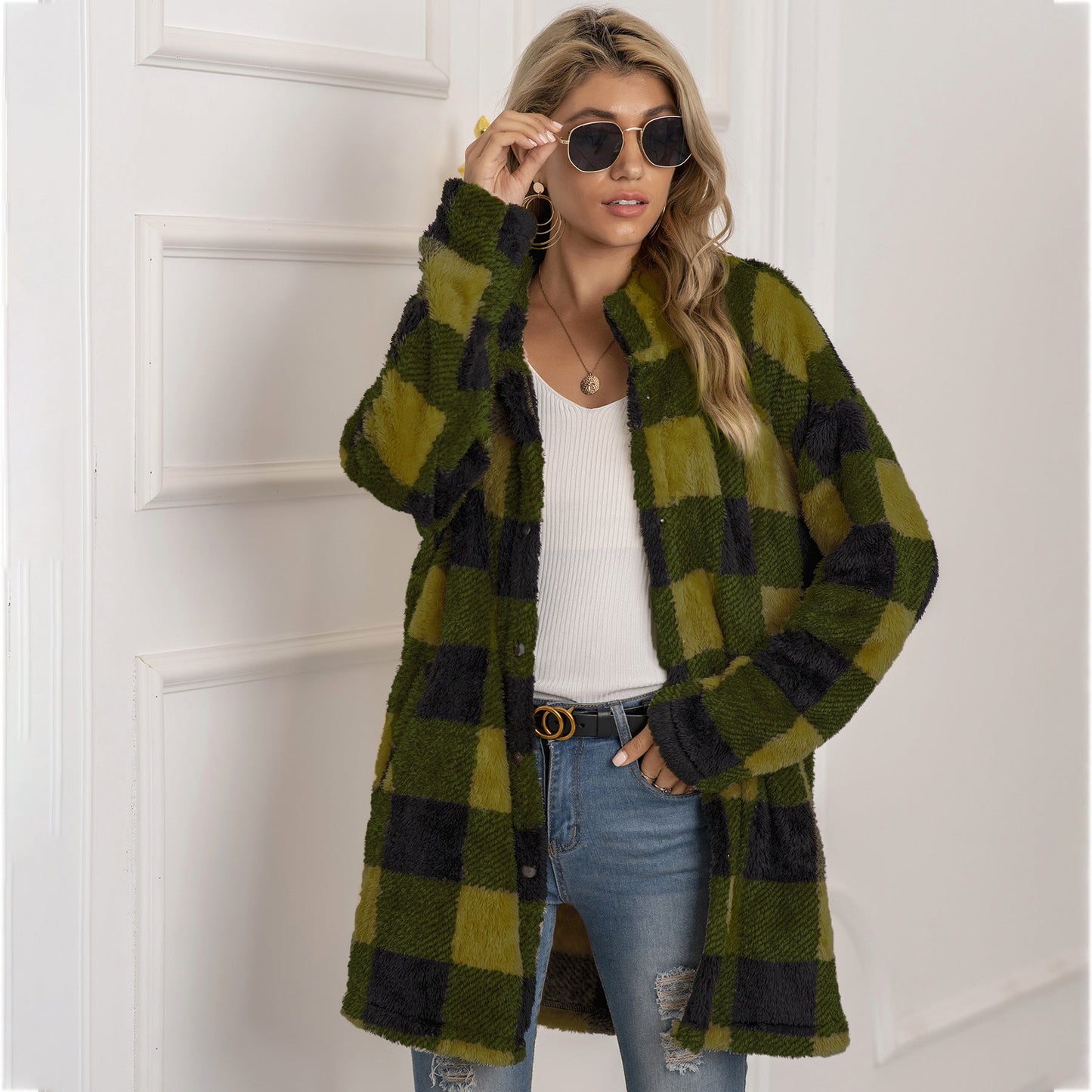 Street-Wave Colorblock Fleece Coat For Women Longline Warm