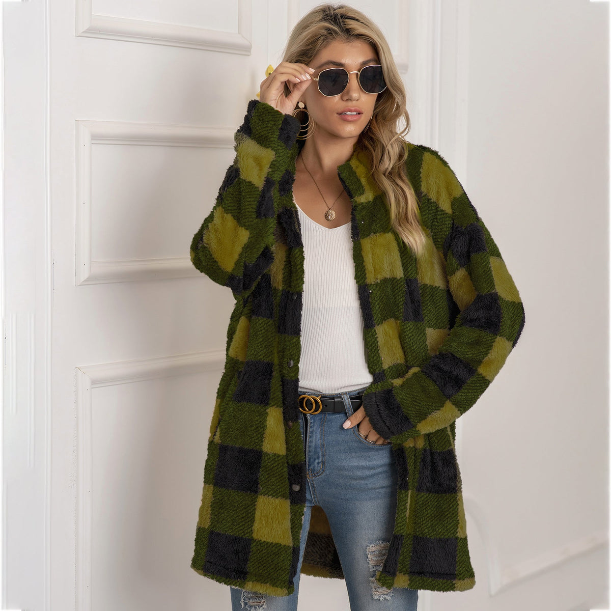 Street-Wave Colorblock Fleece Coat For Women Longline Warm