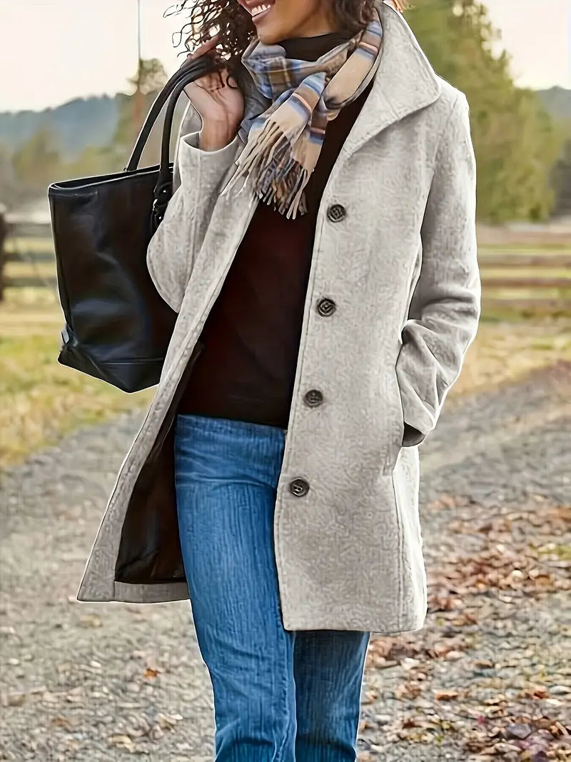 Street-Wave Button Coat For Women Elegant Timeless Outerwear With Front Closure Premium