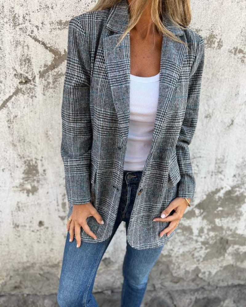 Street Wave Timeless Plaid Blazer For Women Warm Knit Texture Chic Officewear Essential