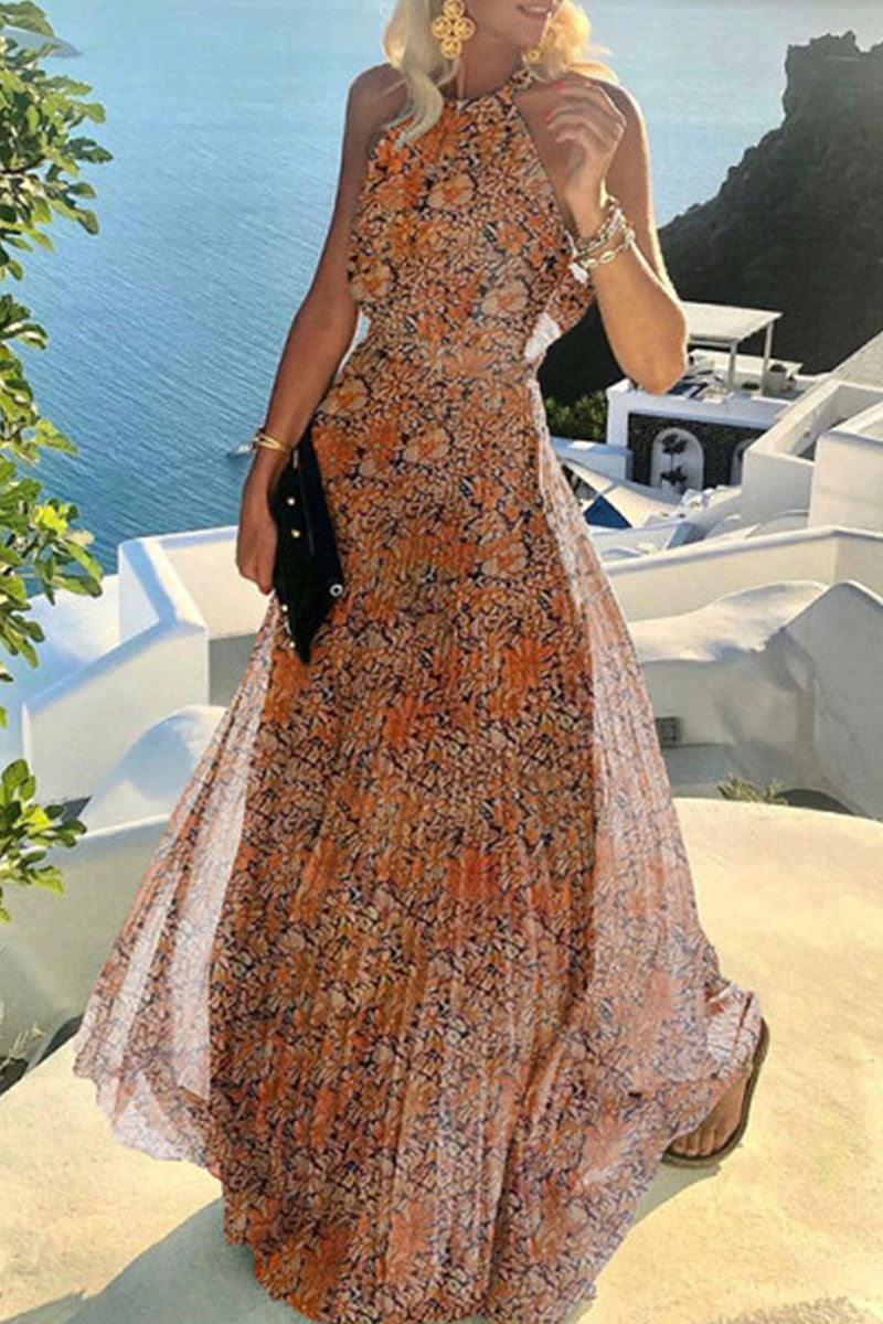 Street-Wave Halterneck Maxi Dress For Women Light And Airy Polka Dots