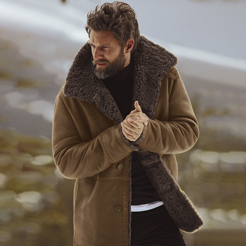 Men's Fleece Jacket With Large Collar Street-wave Warm Cozy Winter Outerwear For Men