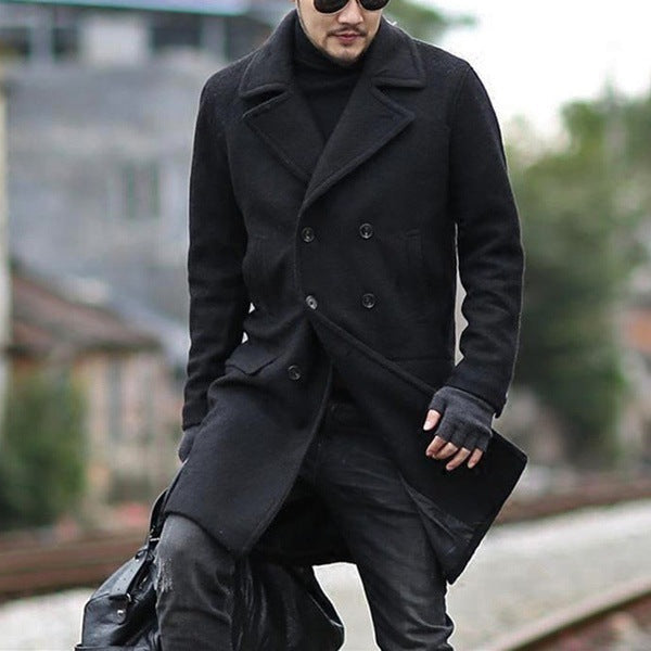 Mens Wool Coat With Double Button Closure And Wide Lapel Street-wave Premium Warmth