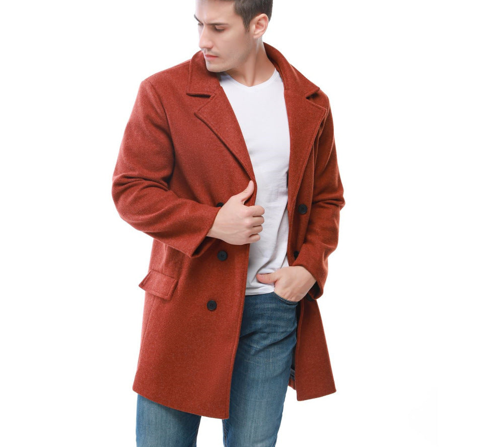 Mens Wool Coat With Double Button Closure And Wide Lapel Street-wave Premium Warmth