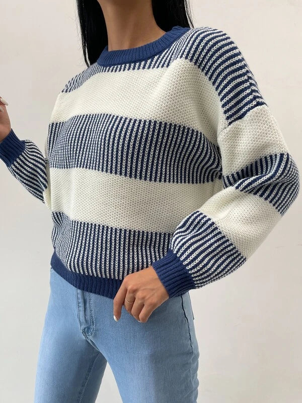 Street-Wave Radiance Striped Knit Sweater For Women Cozy Warmth And Effortless Chic