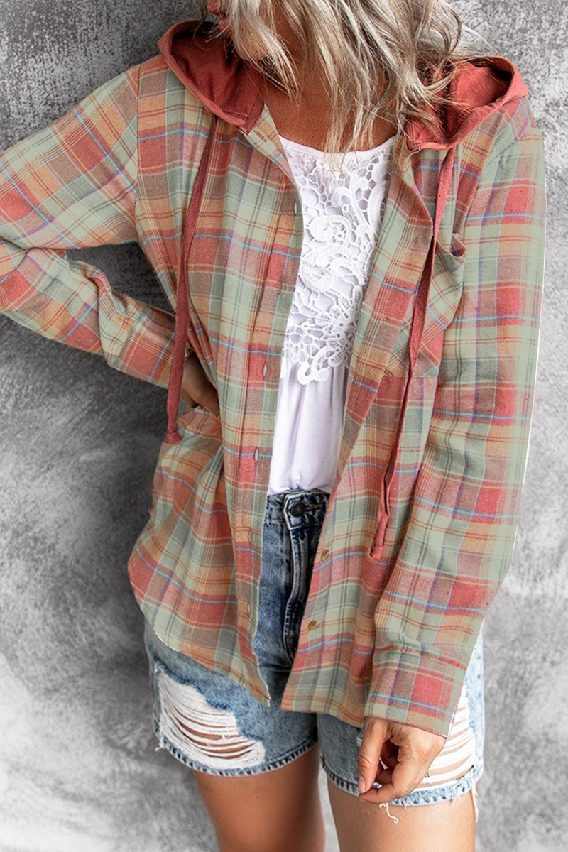 Street-Wave Hooded Plaid Blouse for Women - Casual Chic Comfort and Durable Fabric