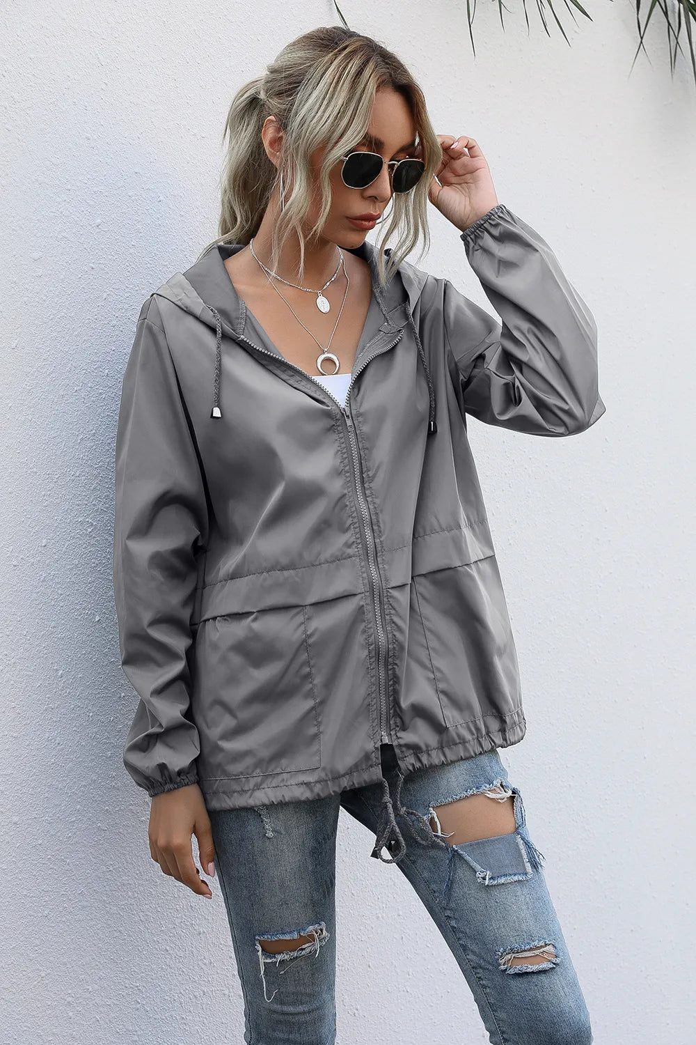 Street-wave Waterproof Womens Hooded Jacket Breathable Windproof Quick Dry Outdoor Coat