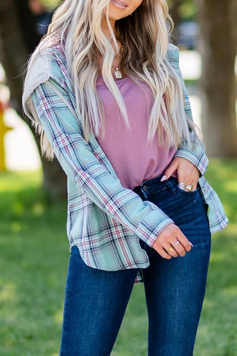 Street-Wave Hooded Plaid Blouse for Women - Casual Chic Comfort and Durable Fabric