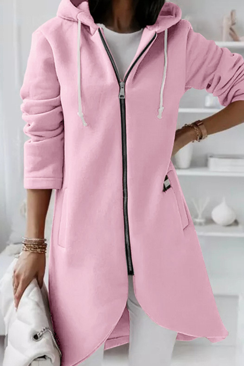 Street Wave Pink Hooded Long Cardigan For Women Effortless Comfort Fit Chic Casual Outerwear