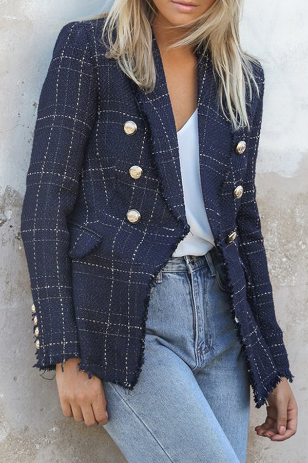 Street Wave White Tweed Blazer for Women Elegant Confidence Boosting Double Breasted Jacket with Fringed Edges
