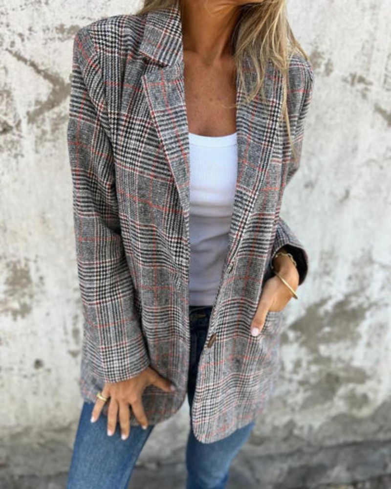 Street Wave Timeless Plaid Blazer For Women Warm Knit Texture Chic Officewear Essential