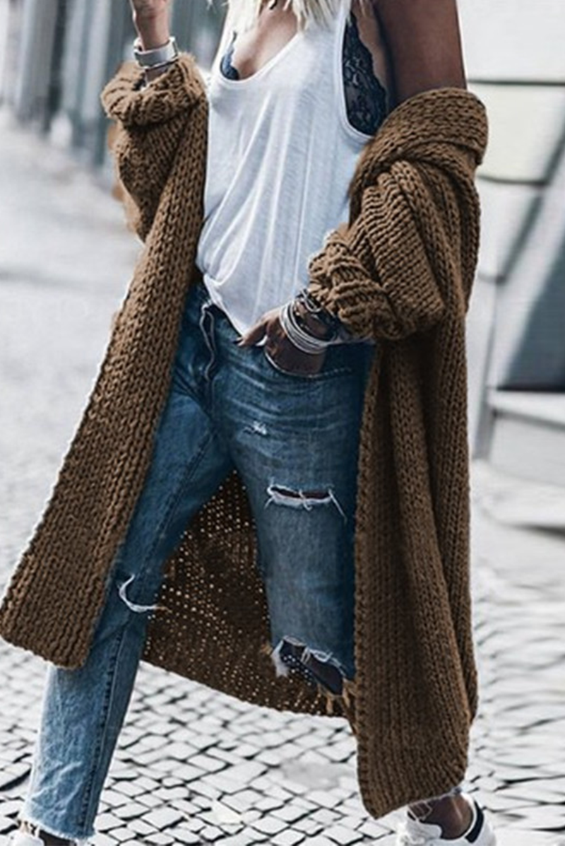 Street-wave Women Cardigan Cozy Chunky Knit Longline Oversized For Everyday Warmth And Style
