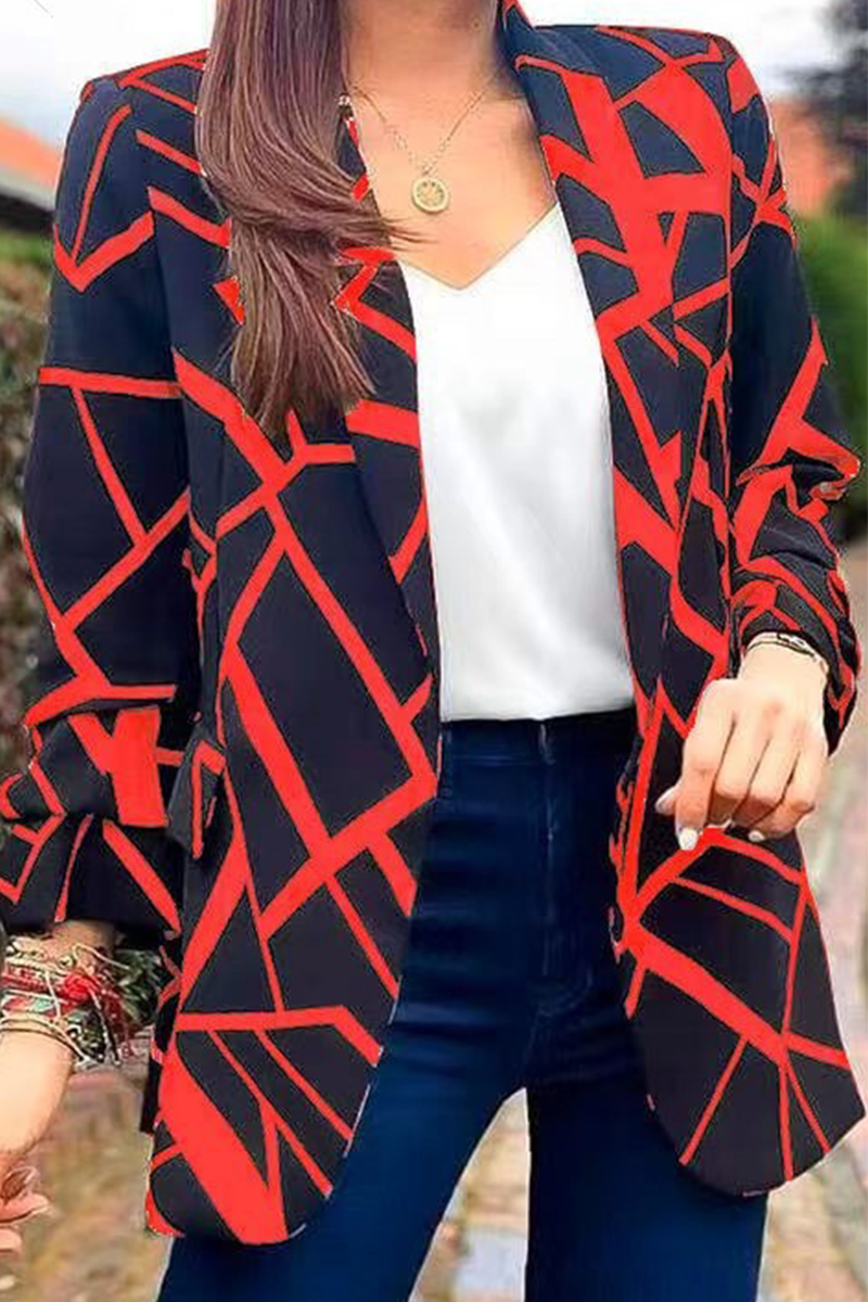 Street-Wave Geometric Print Blazer For Women With All Day Comfort And Chic Style