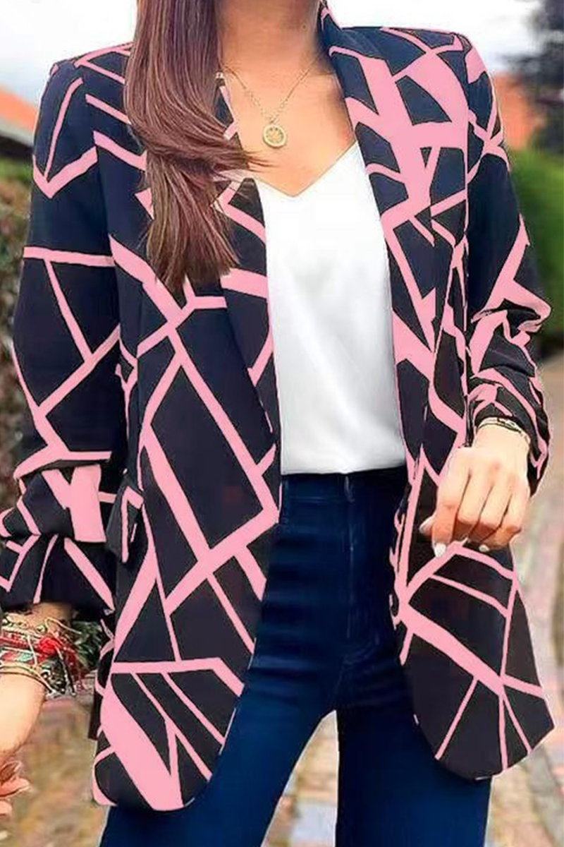 Street-Wave Geometric Print Blazer For Women With All Day Comfort And Chic Style