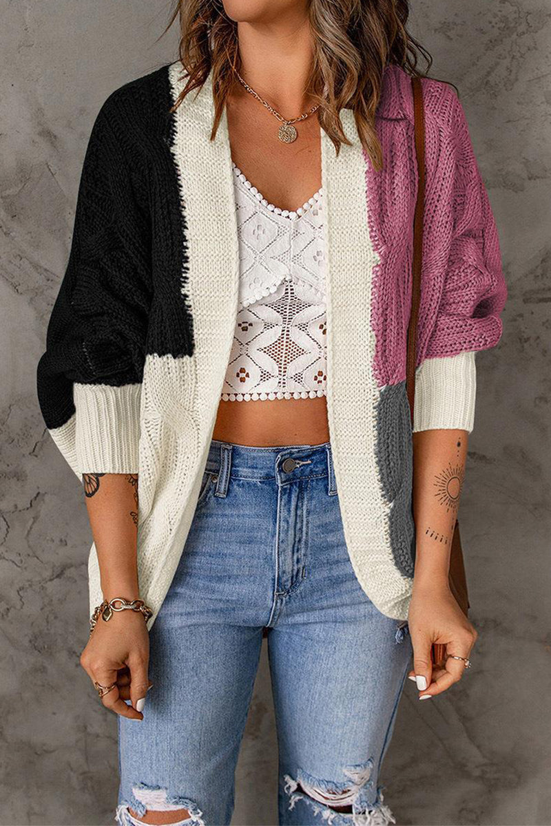 Street-wave Women Color Block Cardigan Classic Cozy Winter Knit Oversized Warmth Modern Style