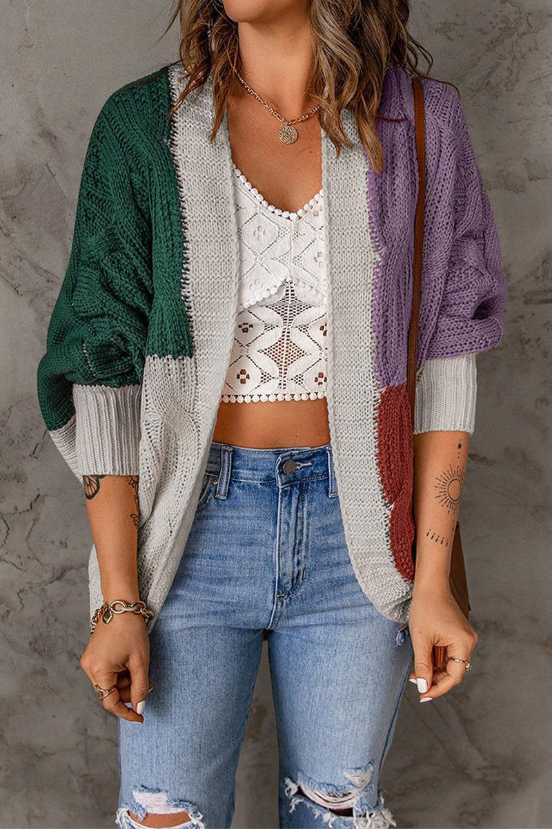 Street-wave Women Color Block Cardigan Classic Cozy Winter Knit Oversized Warmth Modern Style