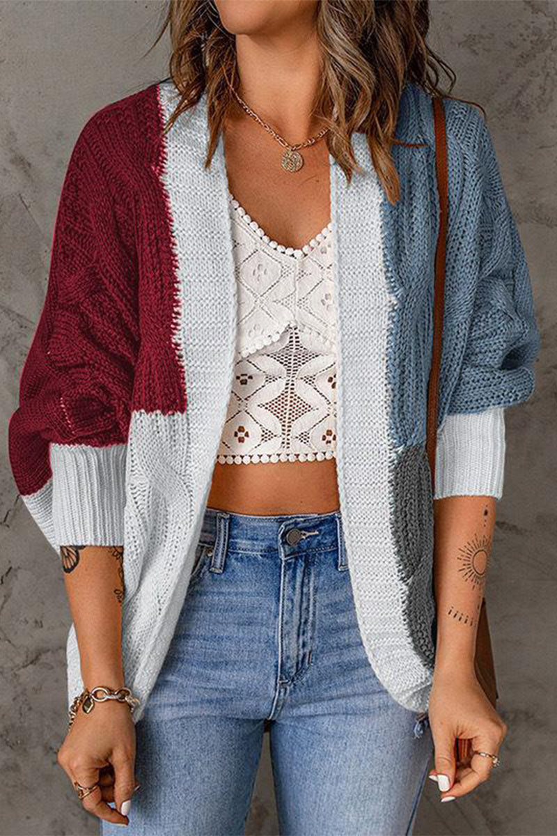 Street-wave Women Color Block Cardigan Classic Cozy Winter Knit Oversized Warmth Modern Style