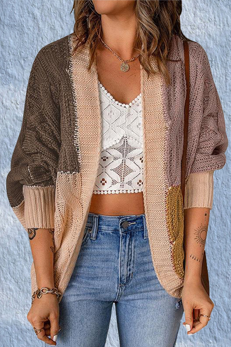 Street-wave Women Color Block Cardigan Classic Cozy Winter Knit Oversized Warmth Modern Style