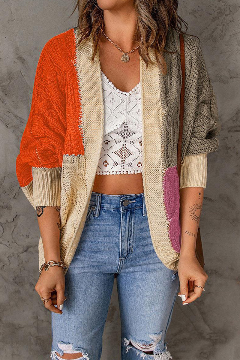 Street-wave Women Color Block Cardigan Classic Cozy Winter Knit Oversized Warmth Modern Style