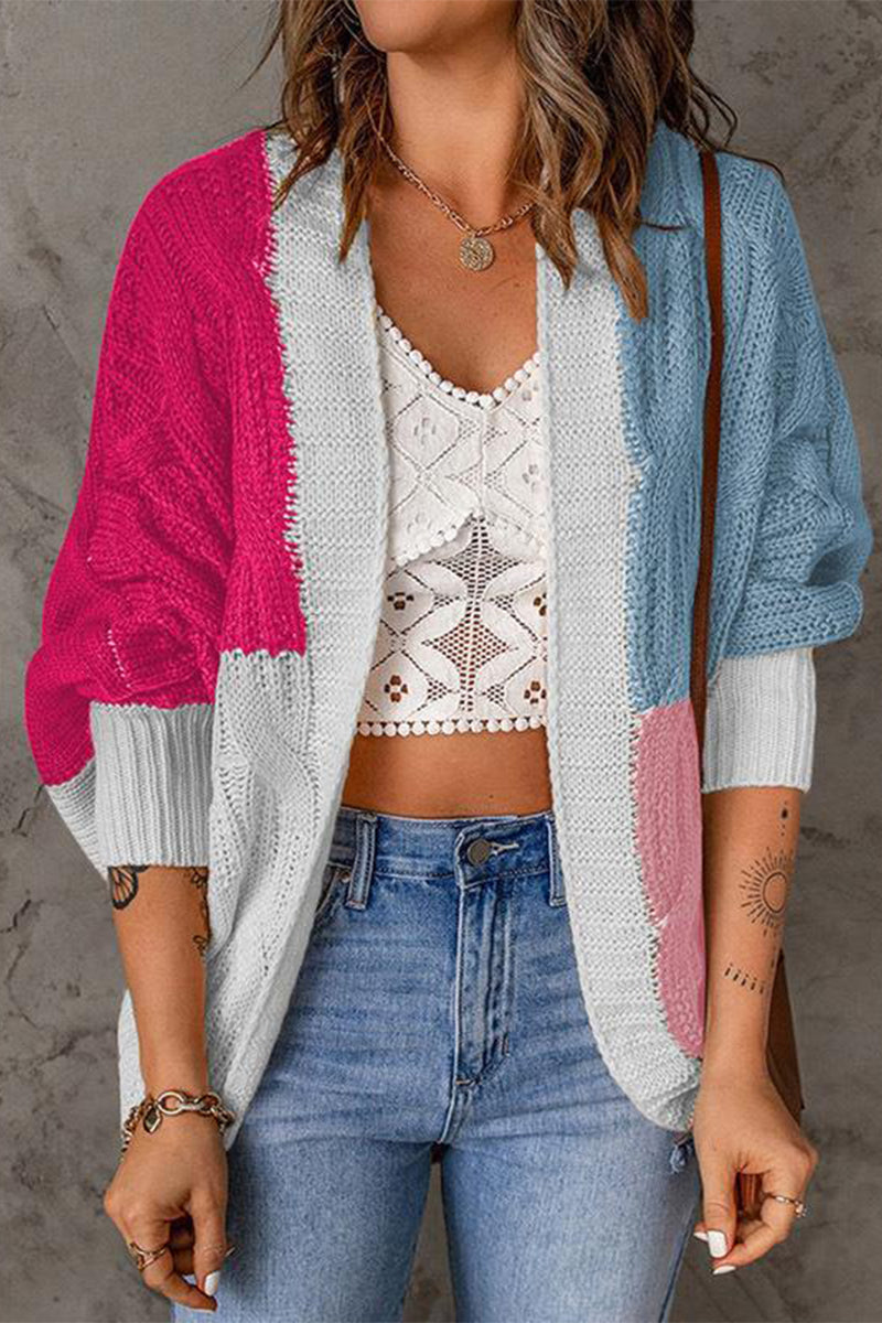 Street-wave Women Color Block Cardigan Classic Cozy Winter Knit Oversized Warmth Modern Style