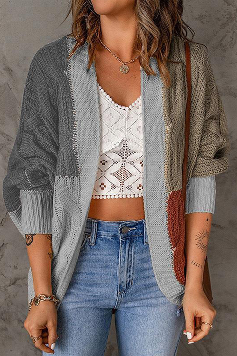 Street-wave Women Color Block Cardigan Classic Cozy Winter Knit Oversized Warmth Modern Style
