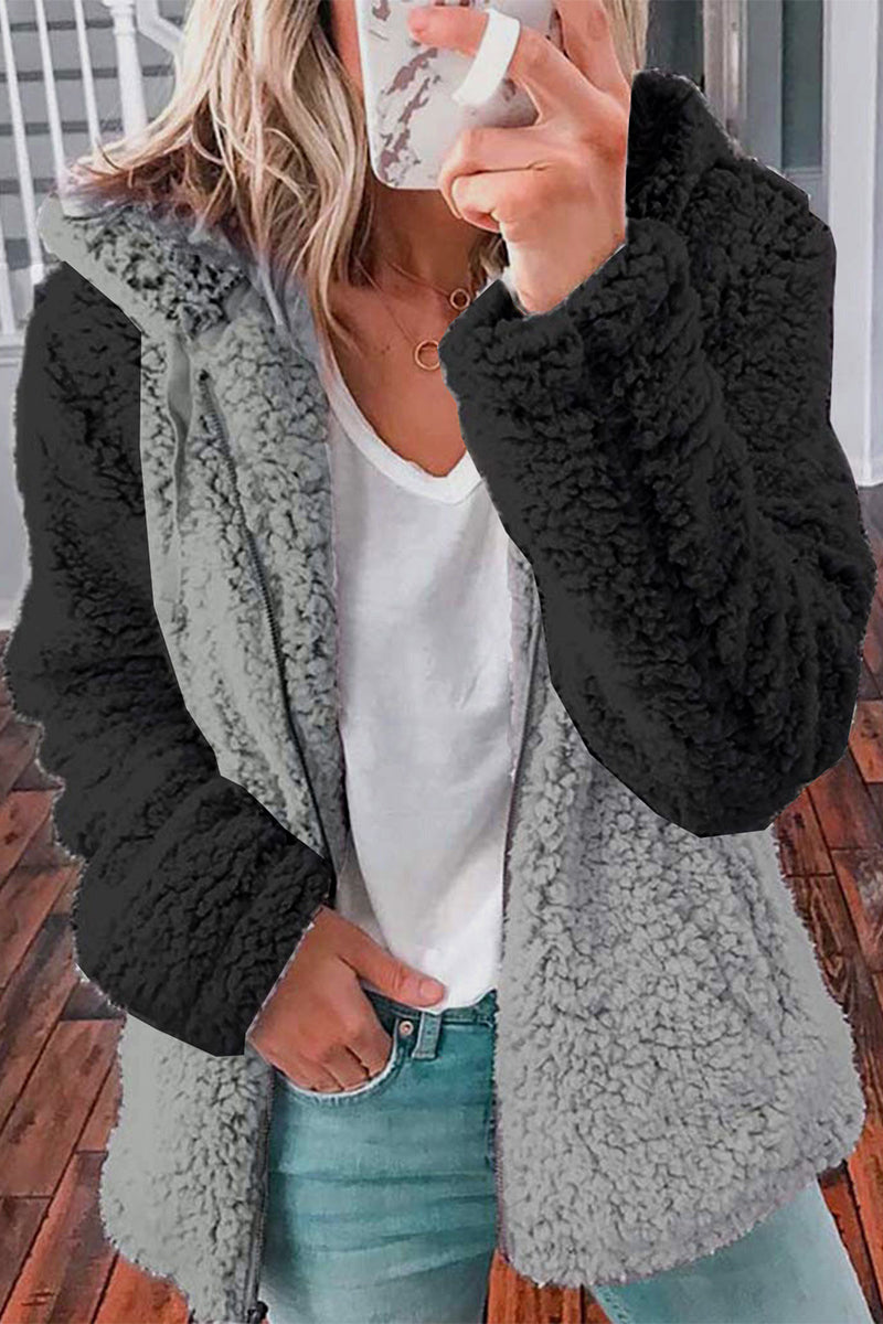 Street-wave Womens Two-Tone Sherpa Jacket Warm Cozy Fleece Coat Premium Materials Perfect Winter Accessory