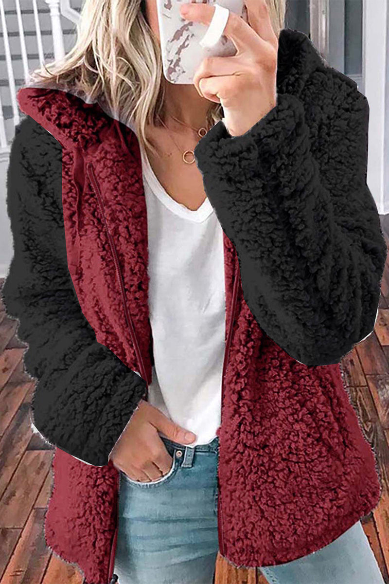 Street-wave Womens Two-Tone Sherpa Jacket Warm Cozy Fleece Coat Premium Materials Perfect Winter Accessory