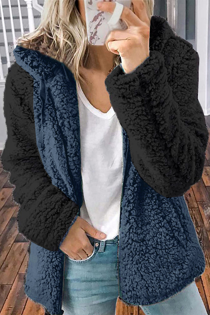 Street-wave Womens Two-Tone Sherpa Jacket Warm Cozy Fleece Coat Premium Materials Perfect Winter Accessory