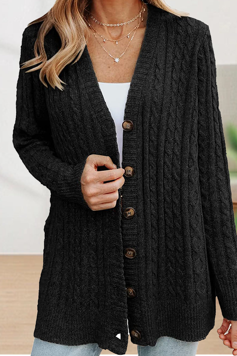 Street-wave Cable Knit Cardigan For Women Effortless Cozy Chic Winter Layer Longline Button Front
