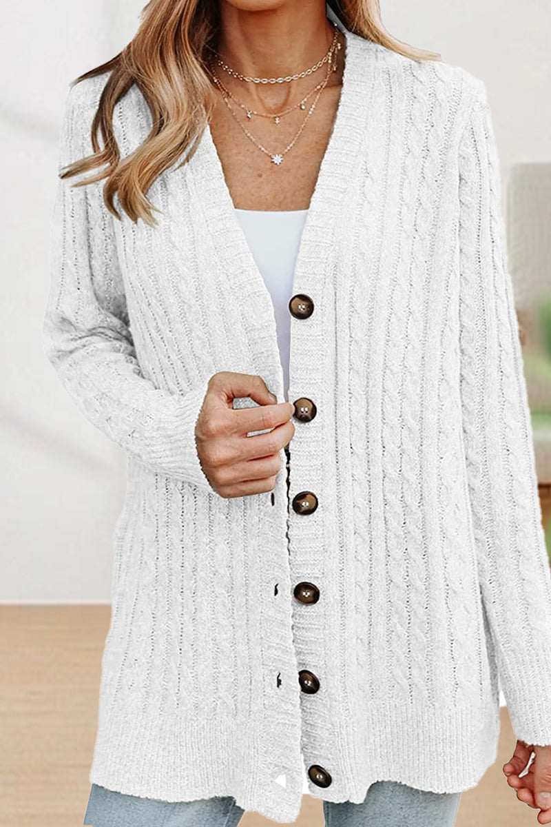 Street-wave Cable Knit Cardigan For Women Effortless Cozy Chic Winter Layer Longline Button Front