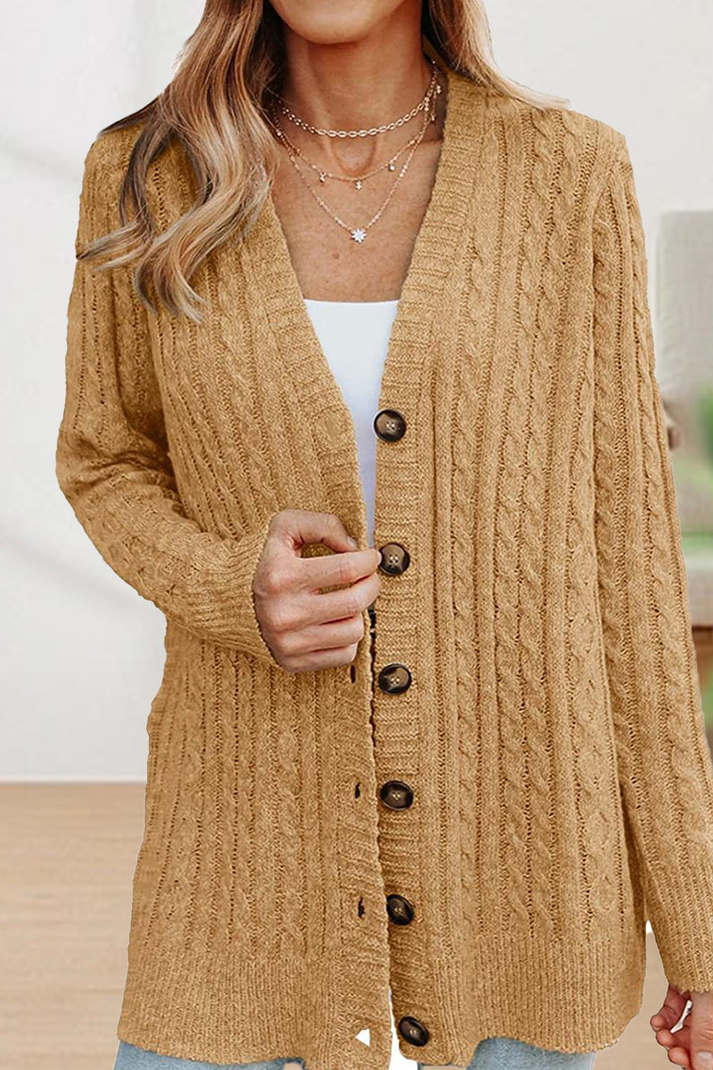 Street-wave Cable Knit Cardigan For Women Effortless Cozy Chic Winter Layer Longline Button Front