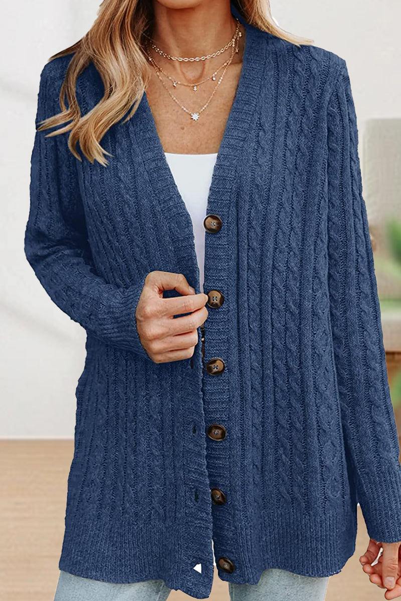 Street-wave Cable Knit Cardigan For Women Effortless Cozy Chic Winter Layer Longline Button Front