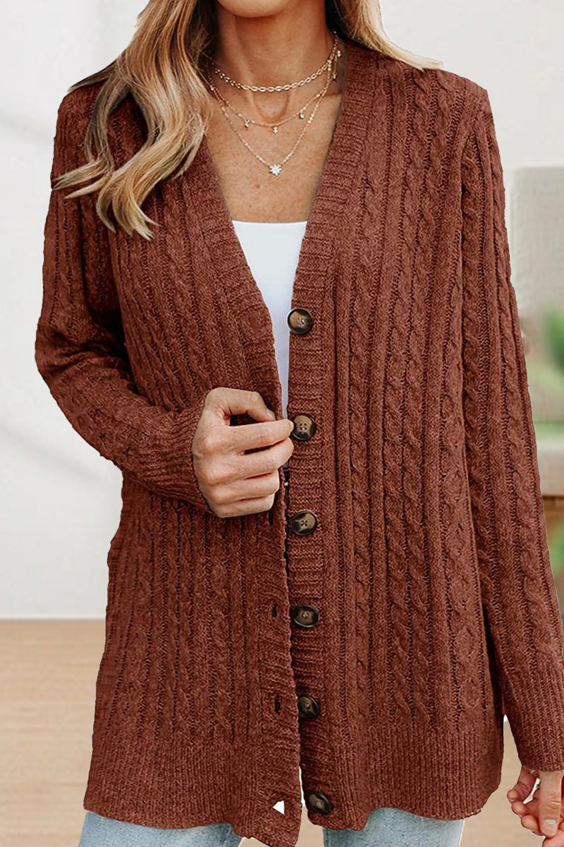 Street-wave Cable Knit Cardigan For Women Effortless Cozy Chic Winter Layer Longline Button Front